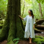 생태철학과 지속 가능성 논의 - **A Woman Reconnecting with Nature:** A serene, full-body shot of a woman in her late 20s or early 3...